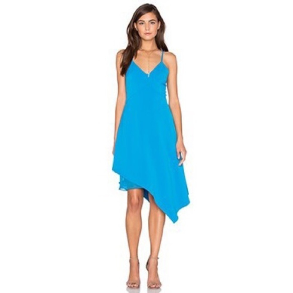 Alice + Olivia Beth Asymmetrical Midi Dress in Jewel Blue Size 4